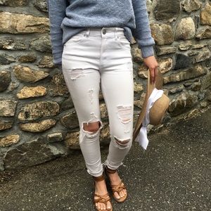 Distressed White Jeans